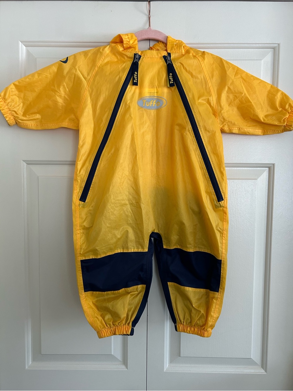Tuffo Kids' Muddy Buddy Rain Hooded Coverall Waterproof Yellow Navy, Size 18mo